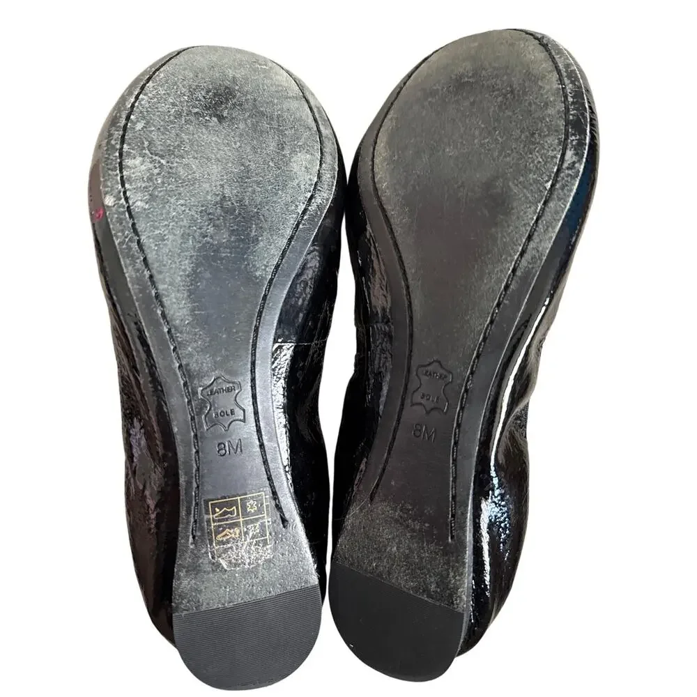 Tory Burch Caroline Ballet Flats Naplak Elastic Black Patent Leather Size 8